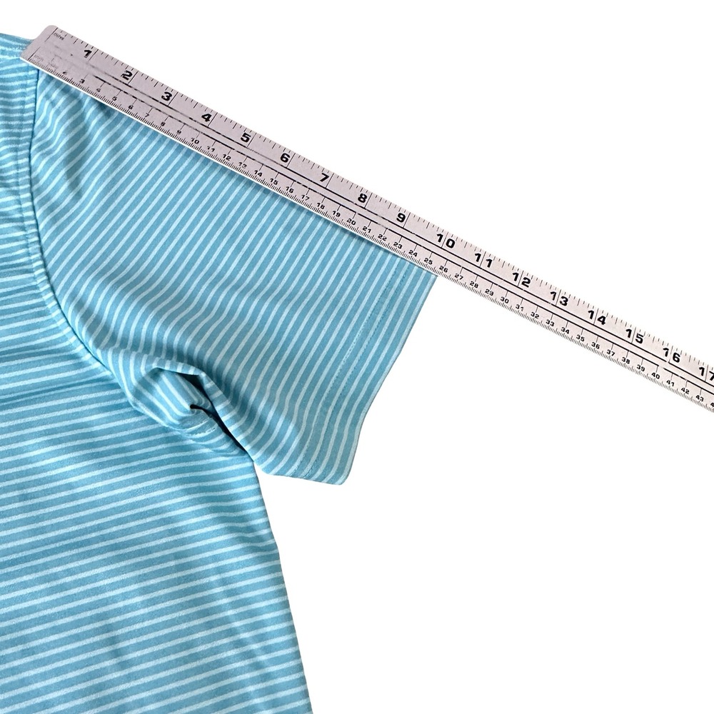 Vineyard Vines Mens L On-The-Go Sankaty Polo Shirt Teal Aqua Striped Performance - Picture 10 of 11